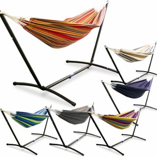 OGRODOWY HAMAK NA STELAŻU STOJĄCY PODWÓJNY ANTRACYTOWY SOLIDNY