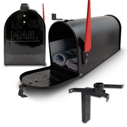 SOLIDNA SKRZYNKA NA LISTY POCZTOWA AMERYKAŃSKA CZARNA + UCHWYT