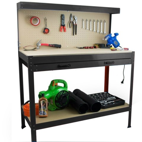 STÓŁ NA NARZĘDZIA WARSZTATOWY Z BLATEM XXL DO GARAŻU Z UCHWYTAMI NA NARZĘDZIA