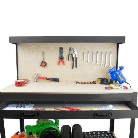 STÓŁ NA NARZĘDZIA WARSZTATOWY Z BLATEM XXL DO GARAŻU Z UCHWYTAMI NA NARZĘDZIA