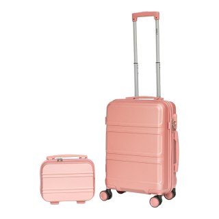 WALIZKI ZESTAW WALIZKA I KUFEREK RÓŻOWE ZŁOTO RĄCZKA TELESKOPOWA KÓŁKA 360° ABS MOCNE