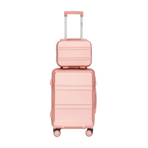 WALIZKI ZESTAW WALIZKA I KUFEREK RÓŻOWE ZŁOTO RĄCZKA TELESKOPOWA KÓŁKA 360° ABS MOCNE
