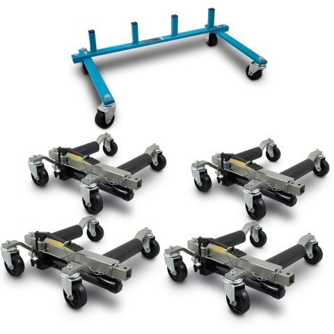 Wózki manewrowe hydrauliczne 4 sztuki w zestawie ze stojakiem na wózki