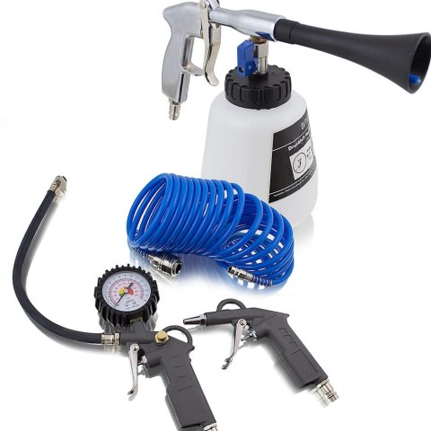 Zestaw akcesoriów pneumatycznych do kompresora – 6 elementów: wąż, pistolety, końcówki