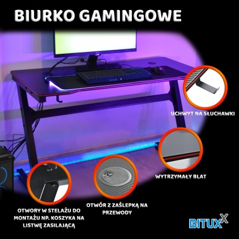 Biurko Gamingowe dla Graczy do komputera 120cm MDF 15mm Solidne BITUXX