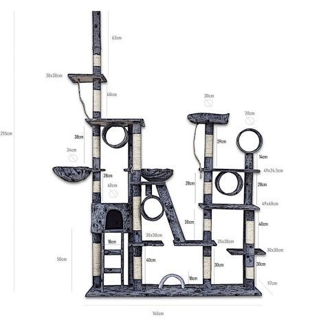 DRAPAK DLA KOTA XXL CZARNY PLAC ZABAW HAMAK LEGOWISKO DOM DOMEK 255CM