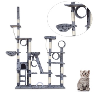 Drapak XXL dla kota 255 cm – wieża z hamakami, tubami i domkiem