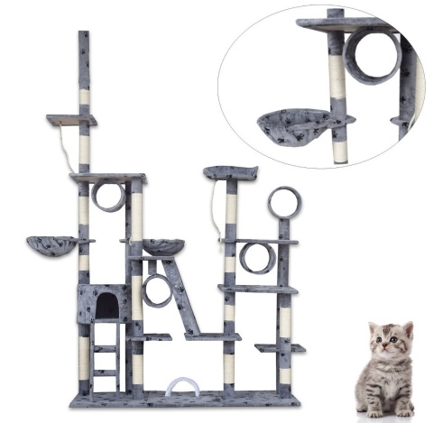 Drapak XXL dla kota 255 cm – wieża z hamakami, tubami i domkiem