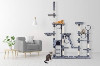 Drapak XXL dla kota 255 cm – wieża z hamakami, tubami i domkiem