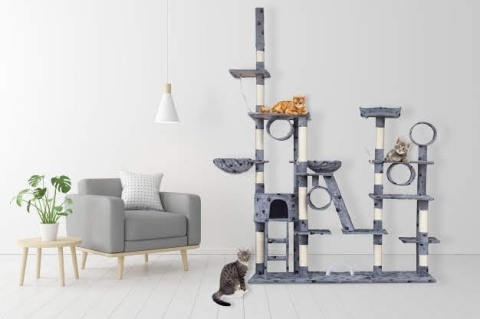 Drapak XXL dla kota 255 cm – wieża z hamakami, tubami i domkiem