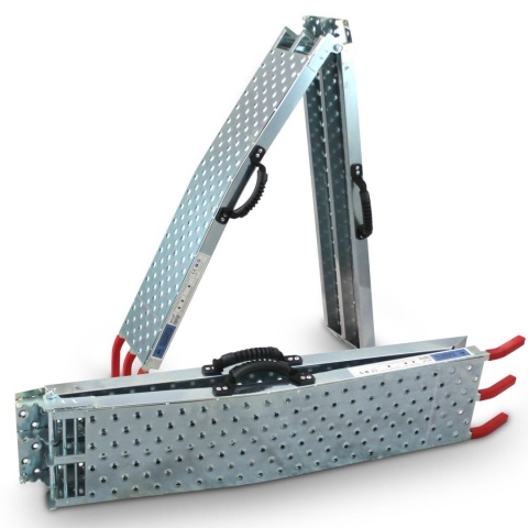 Komplet 2 szt. stalowych ramp najazdowych 196 cm o udźwigu 400 kg, powłoka antypoślizgowa, składana konstrukcja z uchwytem