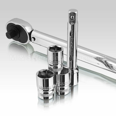 Kompletny zestaw kluczy dynamometrycznych 1/2″ z nasadkami do felg – stal Cr-V, zakres momentu ~ 28-210 Nm