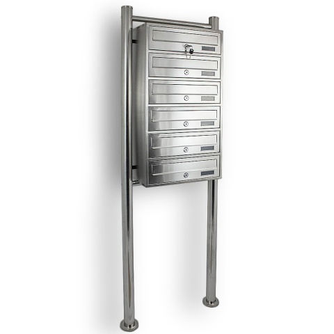 Lokatorska Skrzynka na Listy Pocztowa 6 wrzutów Inox Bituxx stal na stojaku