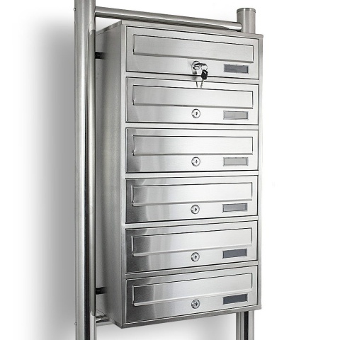 Lokatorska Skrzynka na Listy Pocztowa 6 wrzutów Inox Bituxx stal na stojaku