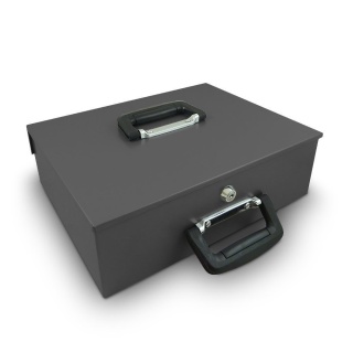 Metalowa kasetka‑sejf BITUXX 35 cm w ciemnoszarym kolorze – sortownik na monety Euro