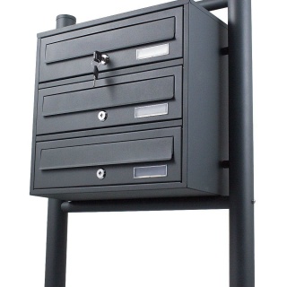 Skrzynka na listy lokatorska 3-komorowa grafitowa stalowa stojąca odporna na warunki – idealna do bloków