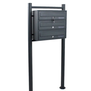 Skrzynka na listy lokatorska 3-komorowa grafitowa stalowa stojąca odporna na warunki – idealna do bloków