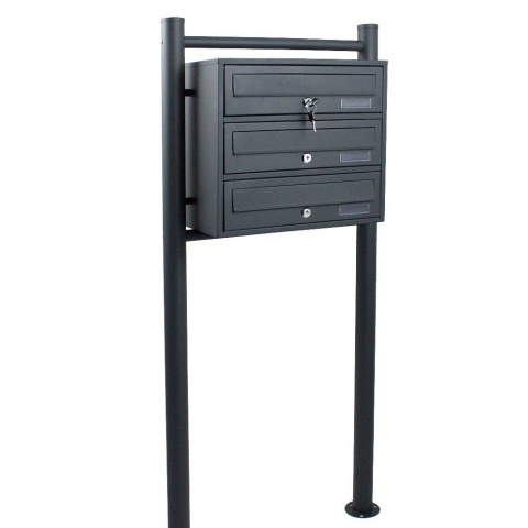 Skrzynka na listy lokatorska 3-komorowa grafitowa stalowa stojąca odporna na warunki – idealna do bloków