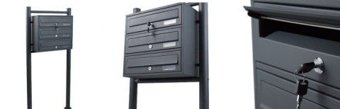 Skrzynka na listy lokatorska 3-komorowa grafitowa stalowa stojąca odporna na warunki – idealna do bloków