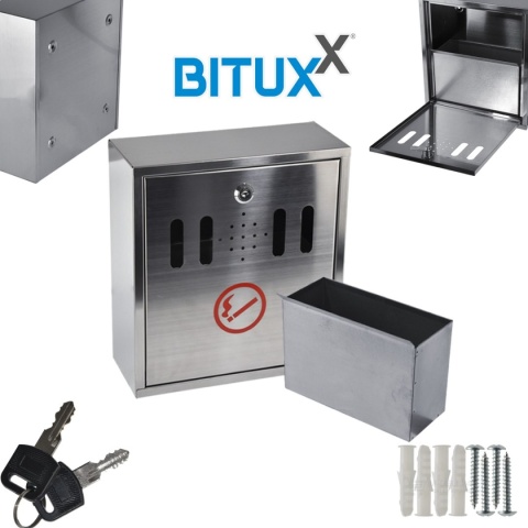 Popielnica ogrodowa ścienna ze stali nierdzewnej – duża, na kluczyk, inox