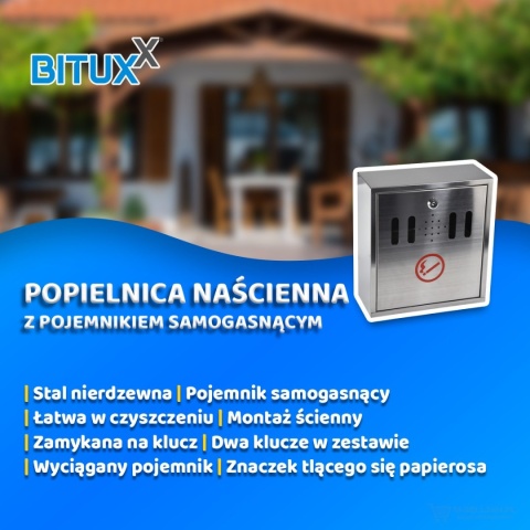 Popielnica ogrodowa ścienna ze stali nierdzewnej – duża, na kluczyk, inox