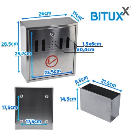 Popielnica ogrodowa ścienna ze stali nierdzewnej – duża, na kluczyk, inox