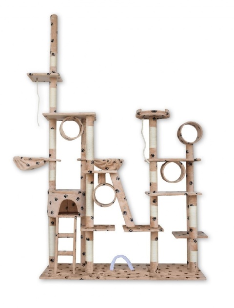 Drapak dla kota XXL 255 cm – wieża zabaw i relaksu z hamakami, tubami, domkiem i sizalowymi słupkami