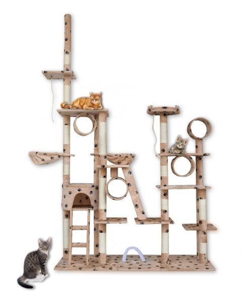 Drapak dla kota XXL 255 cm – wieża zabaw i relaksu z hamakami, tubami, domkiem i sizalowymi słupkami