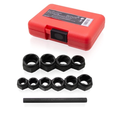 Zestaw 11‑elementowy ściągaczy‑nasadek Bituxx do zakleszczonych, zapieczonych nakrętek nasadki 9-19mm