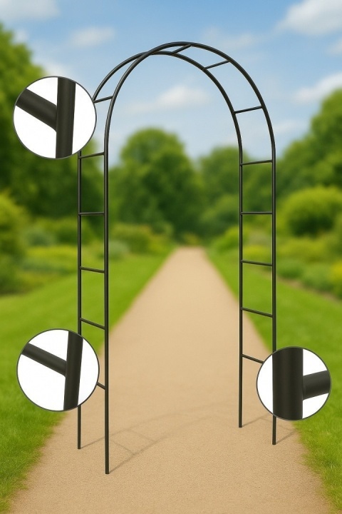 Metalowa Pergola Kwiatowa do Ogrodu 240cm Czarna Malowana Proszkowo Łukowa pnącza