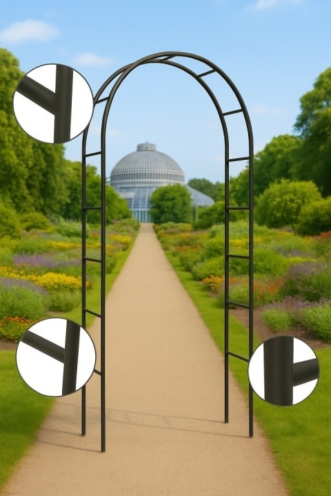 Metalowa Pergola Kwiatowa do Ogrodu 240cm Czarna Malowana Proszkowo Łukowa pnącza