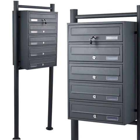 Elegancka stalowa skrzynka pocztowa 5‑komorowa Grafitowa stojąca malowana proszkowo do osiedli i wspólnot mieszkaniowych