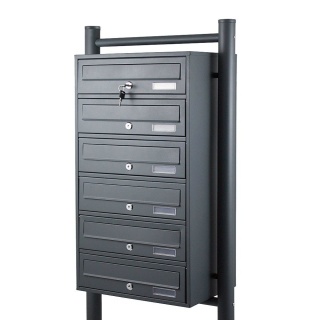 Elegancka stalowa skrzynka pocztowa 6 wrzutów Grafit malowana proszkowo, stojąca, z zestawem montażowym do bloków