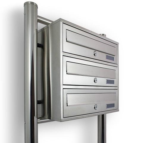 Skrzynka na listy Pocztowa Lokatorska INOX 3 wrzuty Metaliczna na stojhaku