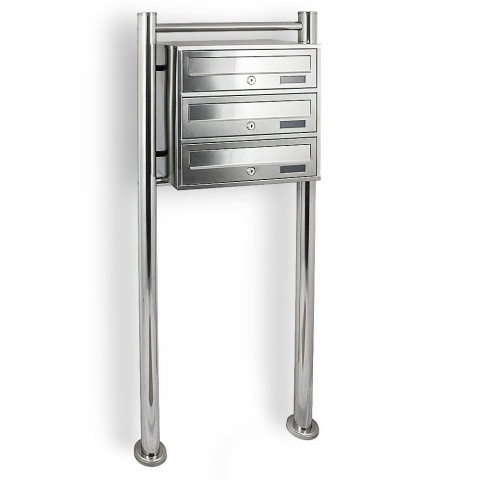 Skrzynka na listy Pocztowa Lokatorska INOX 3 wrzuty Metaliczna na stojhaku