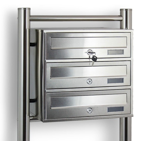 Skrzynka na listy Pocztowa Lokatorska INOX 3 wrzuty Metaliczna na stojhaku