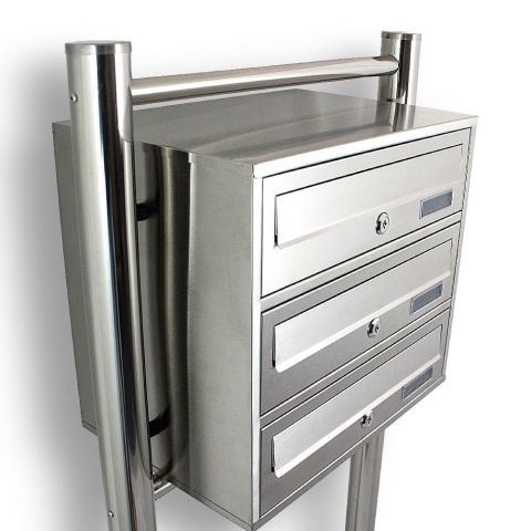 Skrzynka na listy Pocztowa Lokatorska INOX 3 wrzuty Metaliczna na stojhaku