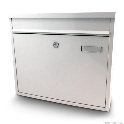 Nowoczesna biała skrzynka pocztowa na listy metalowa konstrukcja odporna na warunki atmosferyczne z zamkiem i otworem wrzutowym