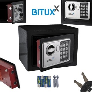 Sejf Biurowy BITUXX mini Czarny na Szyfr + 2 klucze elektroniczny 23x17x17