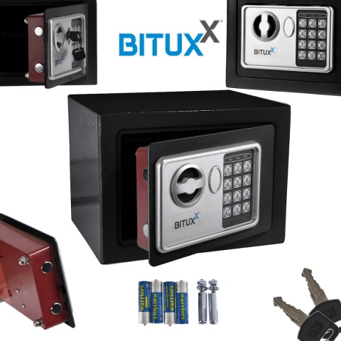 Sejf Biurowy BITUXX mini Czarny na Szyfr + 2 klucze elektroniczny 23x17x17