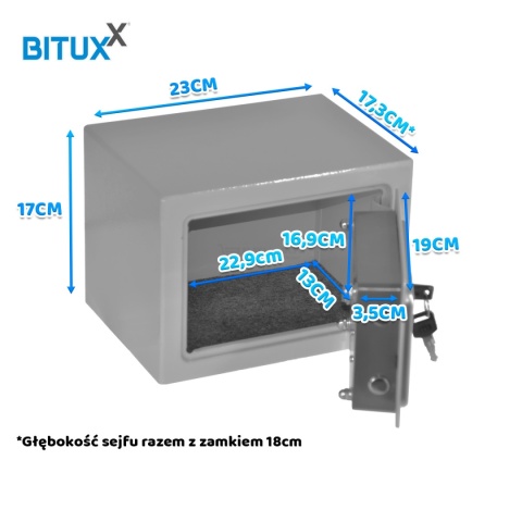 Sejf Biurowy BITUXX mini Czarny na Szyfr + 2 klucze elektroniczny 23x17x17