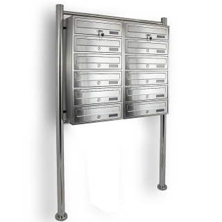 Skrzynka Lokatorska Duża 12 wrzutów INOX szczotkowana na stojaku Zewnętrzna
