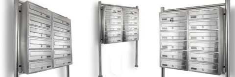 Skrzynka Lokatorska Duża 12 wrzutów INOX szczotkowana na stojaku Zewnętrzna