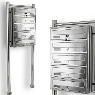Skrzynka Lokatorska na stojaku 5 wrzutów INOX zewnętrzna Szczotkowana