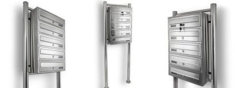 Skrzynka Lokatorska na stojaku 5 wrzutów INOX zewnętrzna Szczotkowana