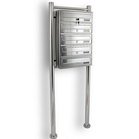 Skrzynka Lokatorska na stojaku 5 wrzutów INOX zewnętrzna Szczotkowana