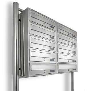 Skrzynka Pocztowa na Listy na Stojaku LOKATORSKA 10 wrzutów INOX zewnętrzna