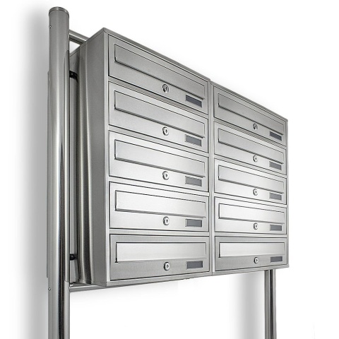 Skrzynka Pocztowa na Listy na Stojaku LOKATORSKA 10 wrzutów INOX zewnętrzna