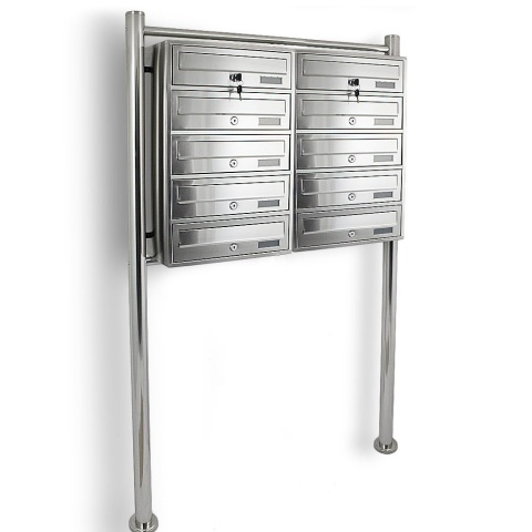 Skrzynka Pocztowa na Listy na Stojaku LOKATORSKA 10 wrzutów INOX zewnętrzna