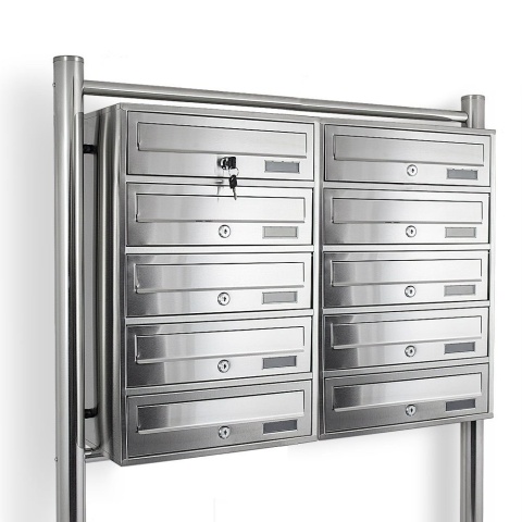 Skrzynka Pocztowa na Listy na Stojaku LOKATORSKA 10 wrzutów INOX zewnętrzna